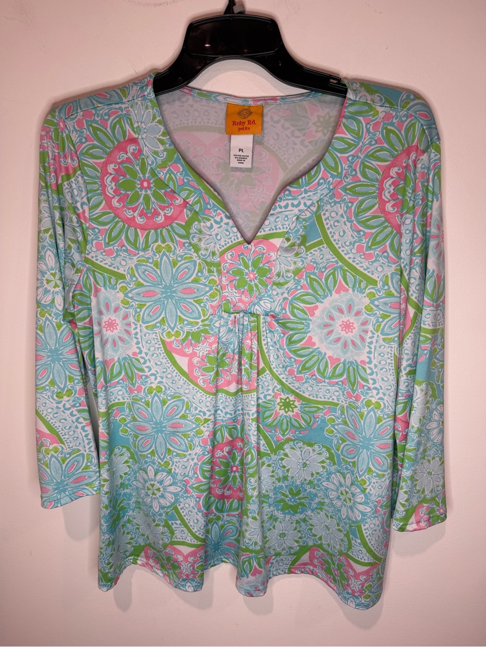 Ruby Rd. Pastel Floral V-Neck Tunic - Pink, Aqua, Green